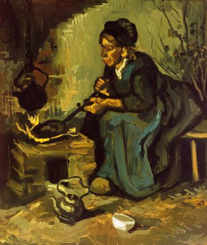 Vincent Van Gogh, Peasant Woman Cooking by a Fireplace, Painting on canvas