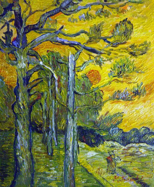 Pine Trees Against An Evening Sky. The painting by Vincent Van Gogh
