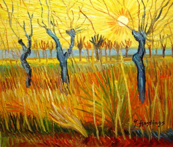 Pollard Willow With Setting Sun. The painting by Vincent Van Gogh