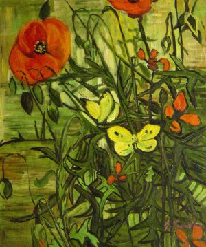 Poppies And Butterflies, Vincent Van Gogh, Art Paintings