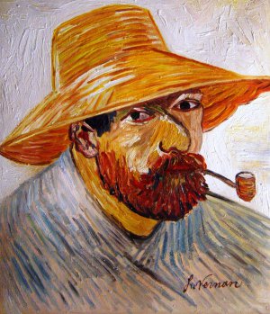 Vincent Van Gogh, Self-Portrait With Pipe And Straw Hat, Painting on canvas