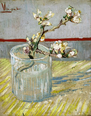 Vincent Van Gogh, Sprig of Flowering Almond in a Glass, Painting on canvas