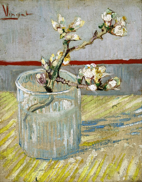 Sprig of Flowering Almond in a Glass. The painting by Vincent Van Gogh