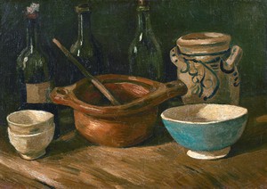 Still Life with Earthenware and Bottles, Vincent Van Gogh, Art Paintings
