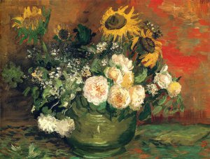 Vincent Van Gogh, Still Life With Roses And Sunflowers, Painting on canvas