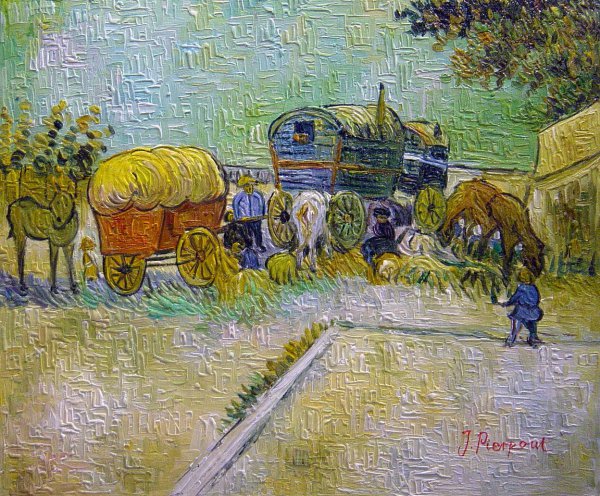 The Caravans, Gypsy Camp Near Arles. The painting by Vincent Van Gogh