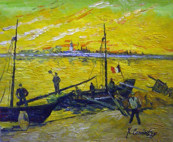 The Coal Barges. The painting by Vincent Van Gogh