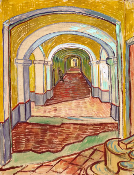 The Corridor in the Asylum. The painting by Vincent Van Gogh