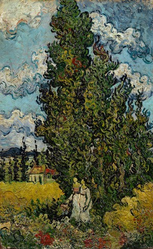 Vincent Van Gogh, The Cypresses and Two Women, Painting on canvas