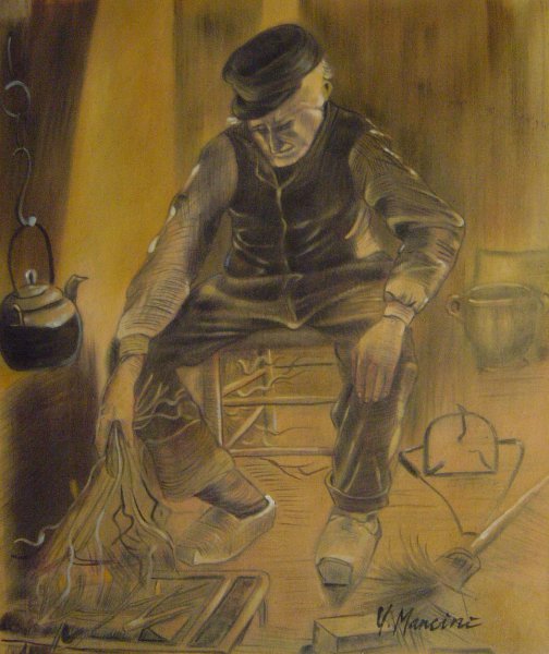 The Old Man Putting Dry Rice On The Hearth. The painting by Vincent Van Gogh