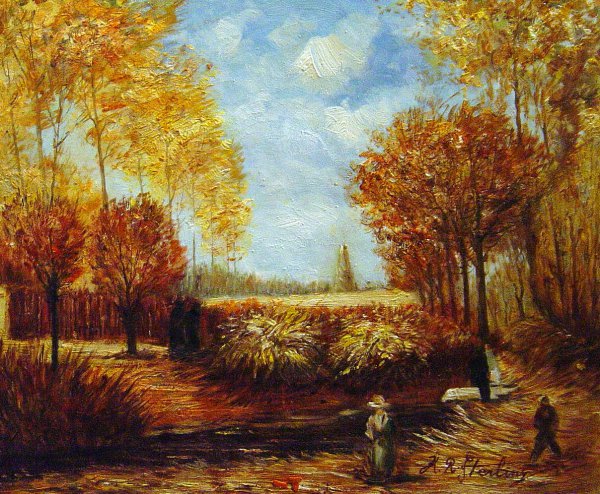 The Parochial Garden of Nuenen With Pond And Figures. The painting by Vincent Van Gogh