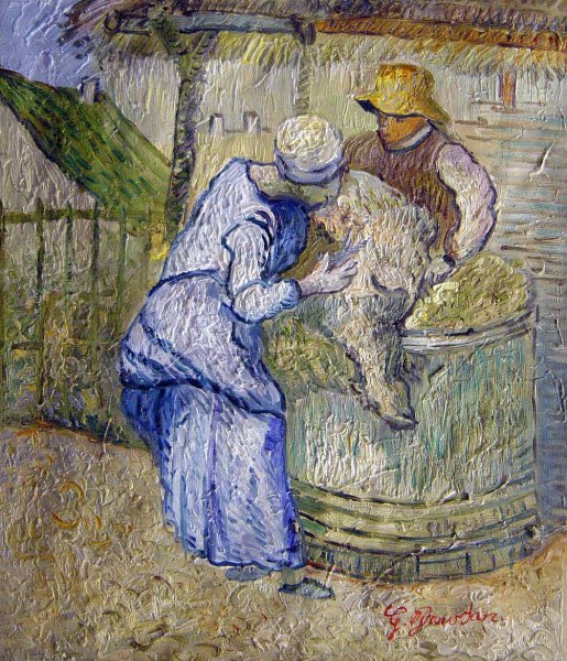 The Sheep Shearers. The painting by Vincent Van Gogh