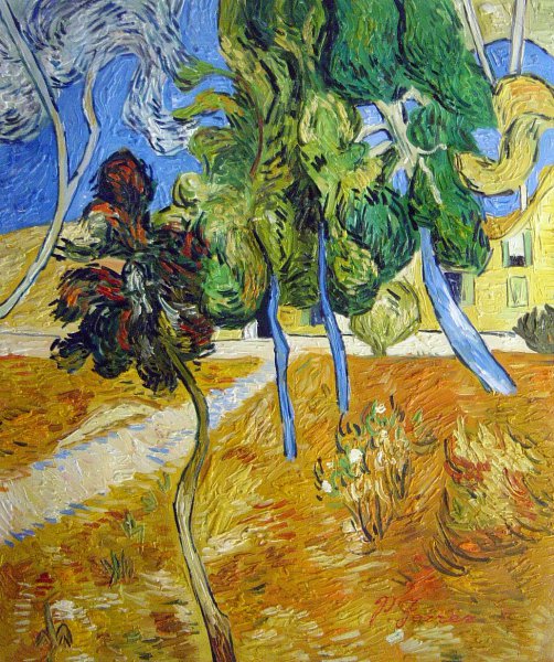 The Trees In The Asylum Garden. The painting by Vincent Van Gogh