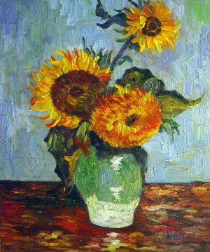 Vincent Van Gogh, Three Sunflowers In A Vase, Painting on canvas