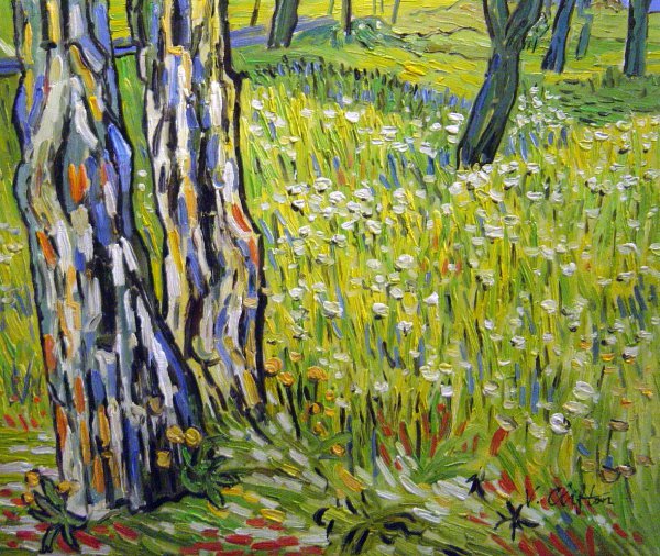 Tree Trunks In The Grass. The painting by Vincent Van Gogh