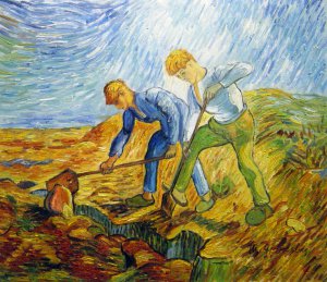 Vincent Van Gogh, Two Peasants Digging (After Millet), Painting on canvas