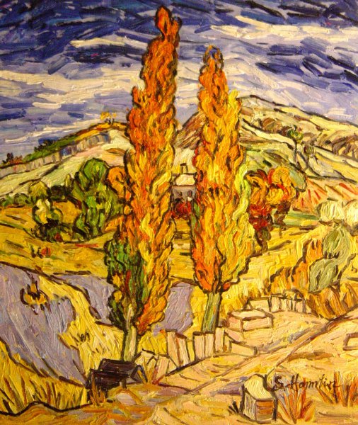 Two Poplars On A Hill. The painting by Vincent Van Gogh