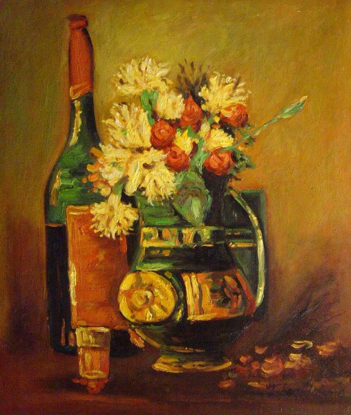 Vase With Carnations And Bottle. The painting by Vincent Van Gogh