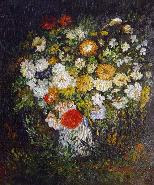 Vase With Chrysanthemums And Wild Flowers. The painting by Vincent Van Gogh