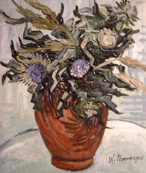 Vase With Flower and Thistles. The painting by Vincent Van Gogh
