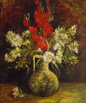 Vase With Gladiolas And Carnations, Vincent Van Gogh, Art Paintings