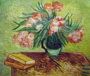 Vase With Oleanders And Books, Vincent Van Gogh, Art Paintings