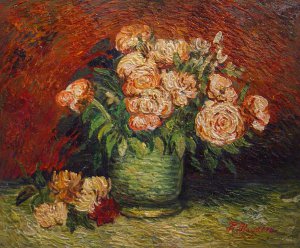 Vase With Peonies And Roses, Vincent Van Gogh, Art Paintings