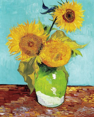 Famous paintings of Florals: Vase with Three Sunflowers 