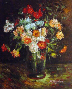Vase With Zinnias And Geraniums