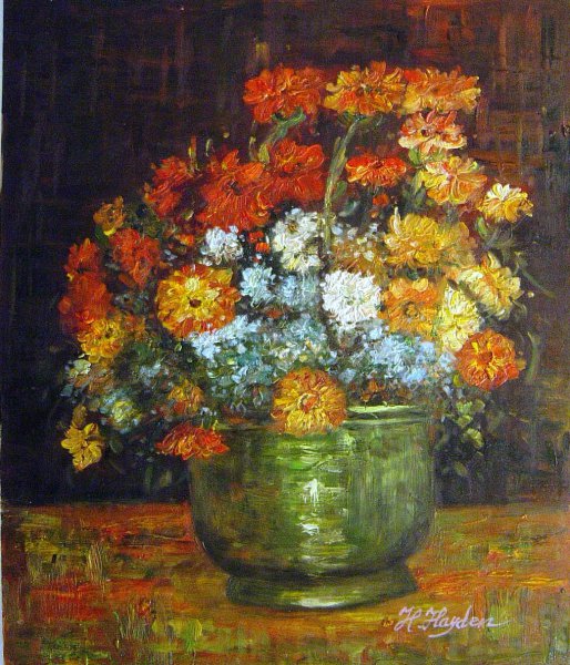 Vase With Zinnias. The painting by Vincent Van Gogh