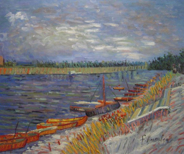 View Of A River With Rowing Boats. The painting by Vincent Van Gogh
