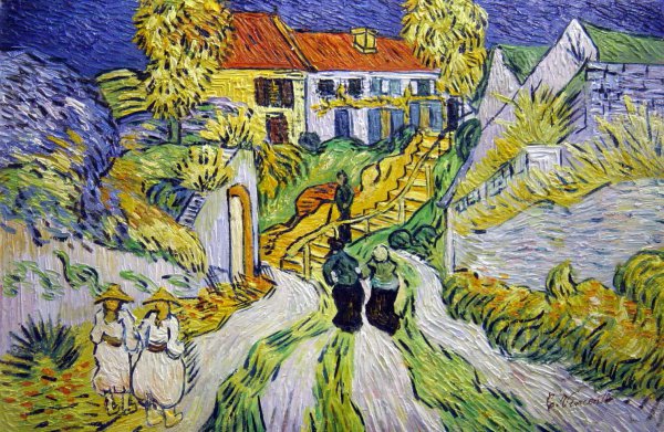 Village Street And Stairs With Figures. The painting by Vincent Van Gogh
