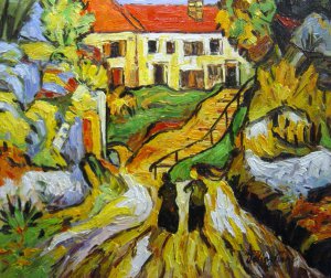 Vincent Van Gogh, Village Street And Steps In Auvers With Two Figures, Painting on canvas