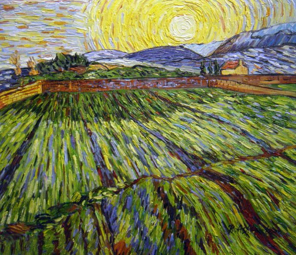 Wheat Field With Rising Sun. The painting by Vincent Van Gogh