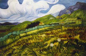Vincent Van Gogh, Wheatfield And Mountains, Painting on canvas