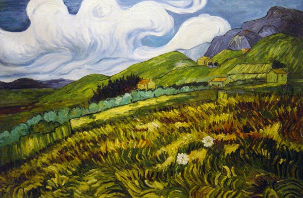 Wheatfield And Mountains. The painting by Vincent Van Gogh