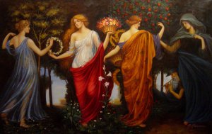 A Beautiful Masque Of The Four Seasons - Walter Crane - Hot Deals on Oil Paintings