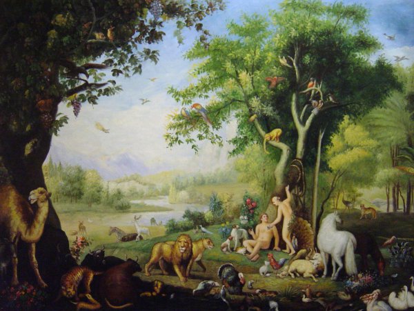 Adam And Eve In The Garden Of Eden. The painting by Wenzel Peter