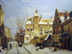 Willem Koekkoek, A Dutch Village In Winter, Painting on canvas