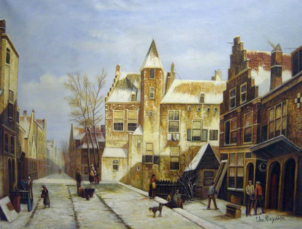 A Dutch Village In Winter. The painting by Willem Koekkoek