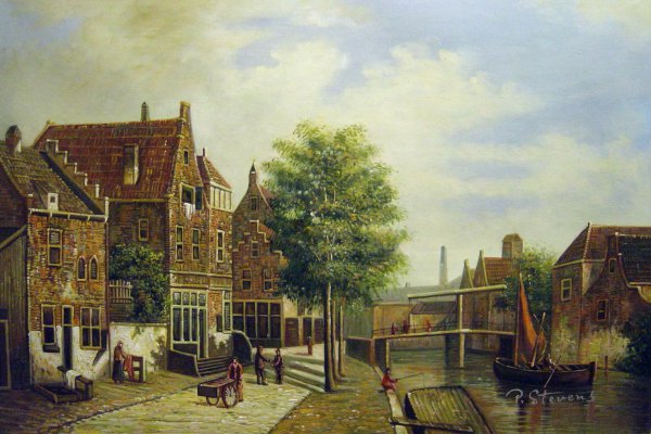 Along The Canal. The painting by Willem Koekkoek
