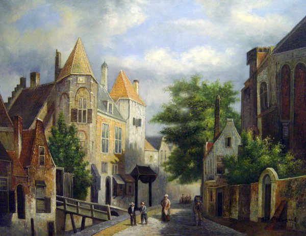 Figures In A Dutch Street. The painting by Willem Koekkoek