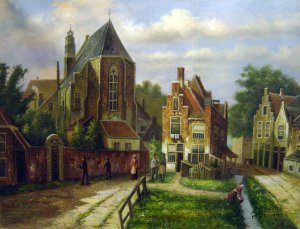 Famous paintings of Street Scenes: Figures In A Dutch Town