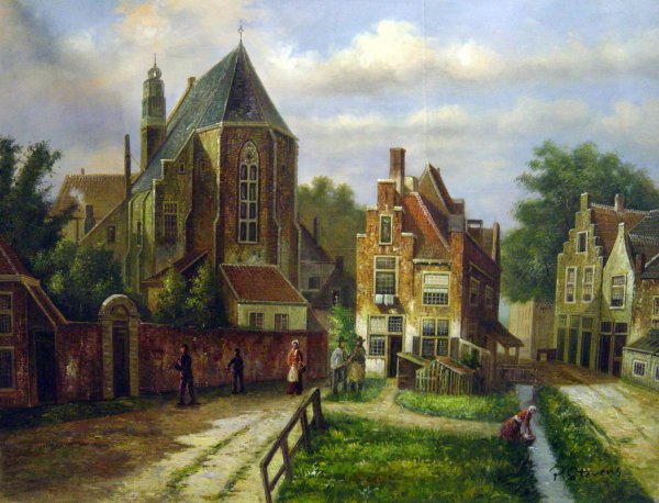 Figures In A Dutch Town. The painting by Willem Koekkoek
