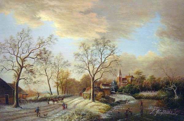 Figures In A Winter Landscape. The painting by Willem Koekkoek