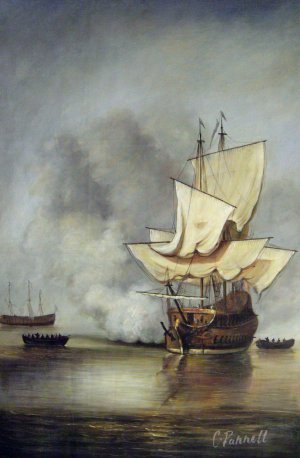 Willem The Younge Van Der Velde, The Cannon Shot, Painting on canvas