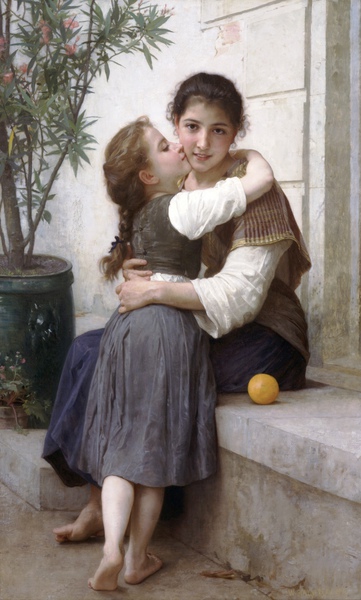 A Little Coaxing. The painting by William-Adolphe Bouguereau