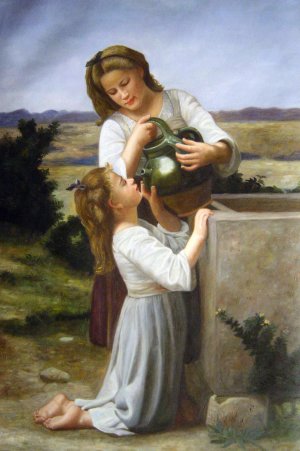 William-Adolphe Bouguereau, At The Fountain, Painting on canvas