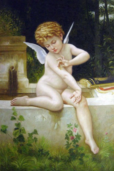 Cupid With A Butterfly. The painting by William-Adolphe Bouguereau