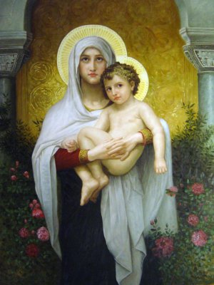 William-Adolphe Bouguereau, Madonna Of The Roses, Painting on canvas